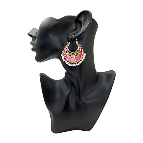 Moonstruck Traditional Indian Gold Plated Alloy Meenakari Chandbali Hoop Earrings for Women (Pink) - www.MoonstruckINC.com