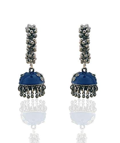 Moonstruck Gold Pearl Hoop Jhumki Fashion Earrings For Women (Blue) - www.MoonstruckINC.com