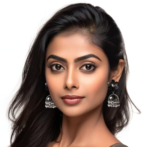 Moonstruck Traditional Indian Dome Shaped Floral Lightweight Oxidised Jhumka/Jhumki Earrings With Pearls for Women (Oxidised) - www.MoonstruckINC.com