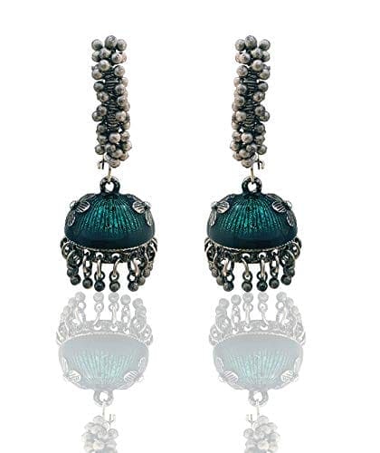 Moonstruck Oxidised Hoop Jhumki Fashion Earrings For Women (Green) - www.MoonstruckINC.com