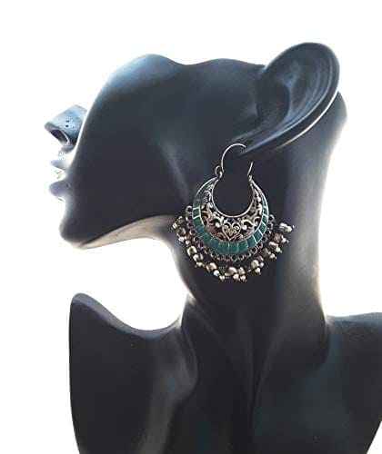 Moonstruck Traditional Oxidised Indian Chandbali Hoop Earrings for Women (Green) - www.MoonstruckINC.com