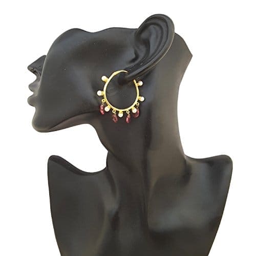 Moonstruck Gold Plated Hoop Earrings With Pearls for Women (Pink) - www.MoonstruckINC.com