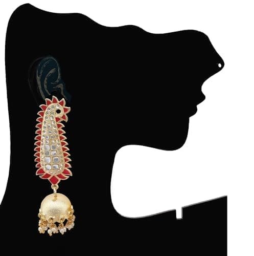 Moonstruck Traditional Inidian Golden Paisley Jhumka/Jhumki Earrings With Pearls for Women (Pink) - www.MoonstruckINC.com