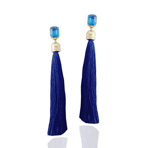 Moonstruck Stone Brass Tassel Earrings for Women & Girls, Blue - www.MoonstruckINC.com