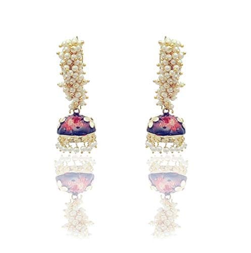 MoonStruck Red Non-Precious Metal and Pearl Jhumki Earrings for Women - www.MoonstruckINC.com
