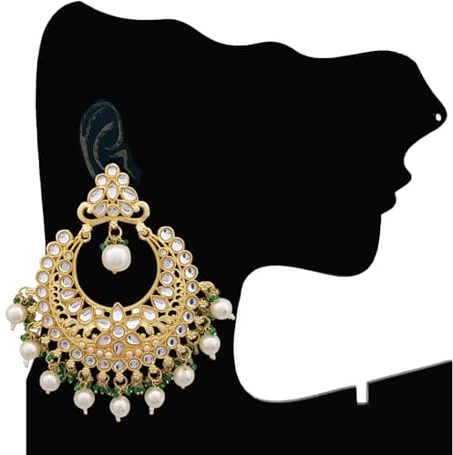 Moonstruck Traditional Indian Chaandbali Kundan Earrings with Pearls for Women - www.MoonstruckINC.com