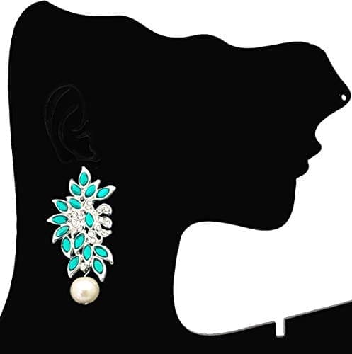 Moonstruck Stone Base Metal and Pearl Stud Earrings for Women's & Girl's, Green - www.MoonstruckINC.com