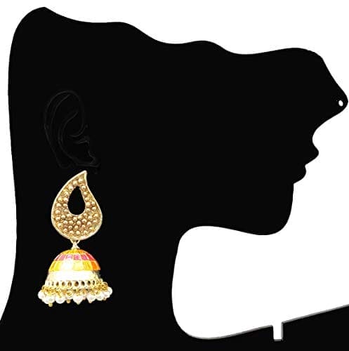 Moonstruck Traditional Indian Golden Minakari Jhumka Earrings With Pearls for Women - www.MoonstruckINC.com