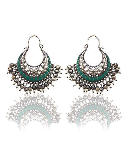 Moonstruck Traditional Oxidised Indian Chandbali Hoop Earrings for Women (Green) - www.MoonstruckINC.com