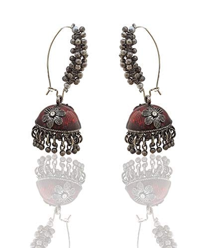 Moonstruck Gold Pearl Hoop Jhumki Fashion Earrings For Women (Maroon) - www.MoonstruckINC.com