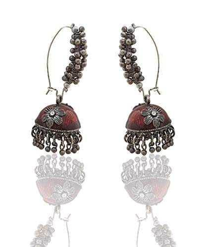 Moonstruck Gold Pearl Hoop Jhumki Fashion Earrings For Women (Maroon) - www.MoonstruckINC.com