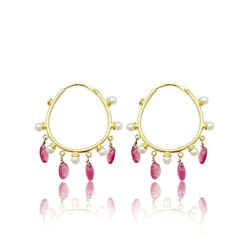 Moonstruck Gold Plated Hoop Earrings With Pearls for Women (Pink) - www.MoonstruckINC.com
