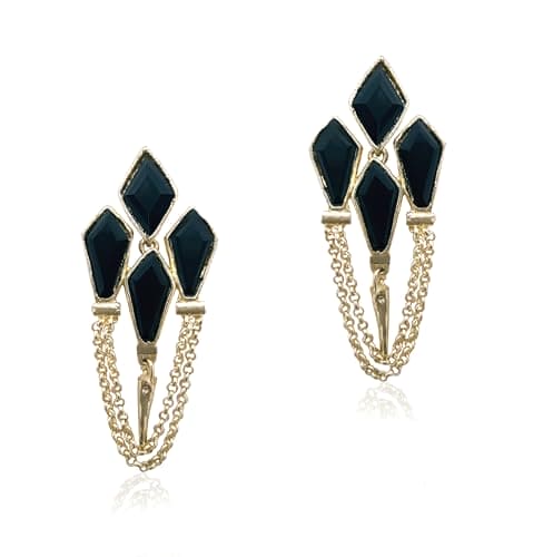 Moonstruck Golden Spike Statement Lightweight Chain Dangle Stone Earrings (Black) - www.MoonstruckINC.com