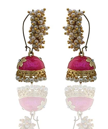 Moonstruck Gold Pearl Hoop Jhumki Fashion Earrings For Women (Pink) - www.MoonstruckINC.com