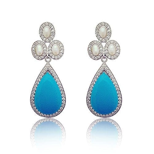 Moonstruck Dangle Drop AD Stone Earrings (Turquoise & Pearl) - www.MoonstruckINC.com
