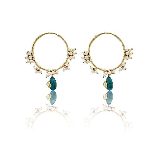Moonstruck Traditional Hoop Earrings With Pearls for Women (Green) - www.MoonstruckINC.com