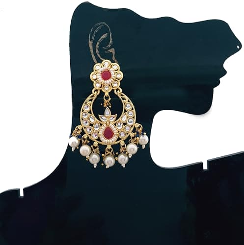 Moonstruck Traditional Indian Chandbali Kundan Earrings With Pearls for Women (Pink & Blue) - www.MoonstruckINC.com