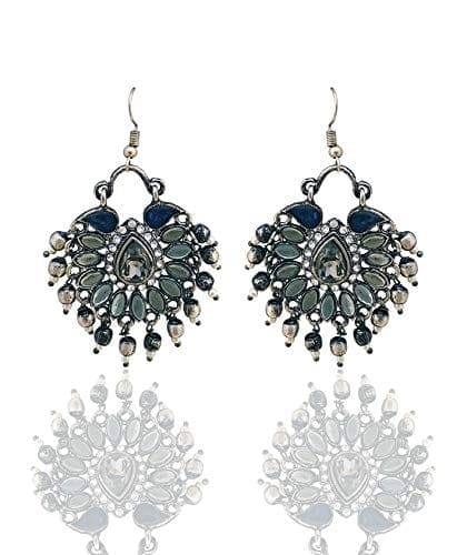 Moonstruck Traditional Oxidised Indian Chandbali Metal Hoop Earring for Women And Girls Wedding Stylish Party Wear (Blue) - www.MoonstruckINC.com