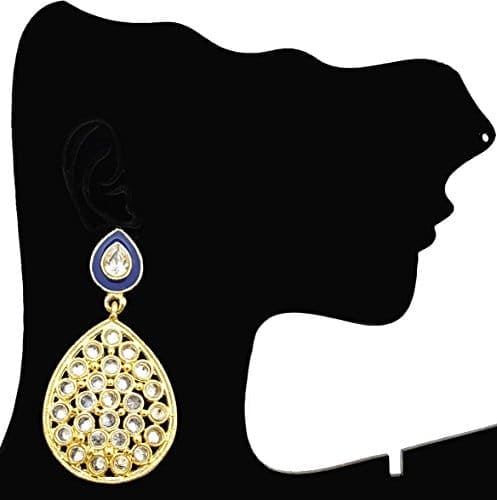 Moonstruck Dangle Drop AD Stone Earrings (Blue & Gold) - www.MoonstruckINC.com
