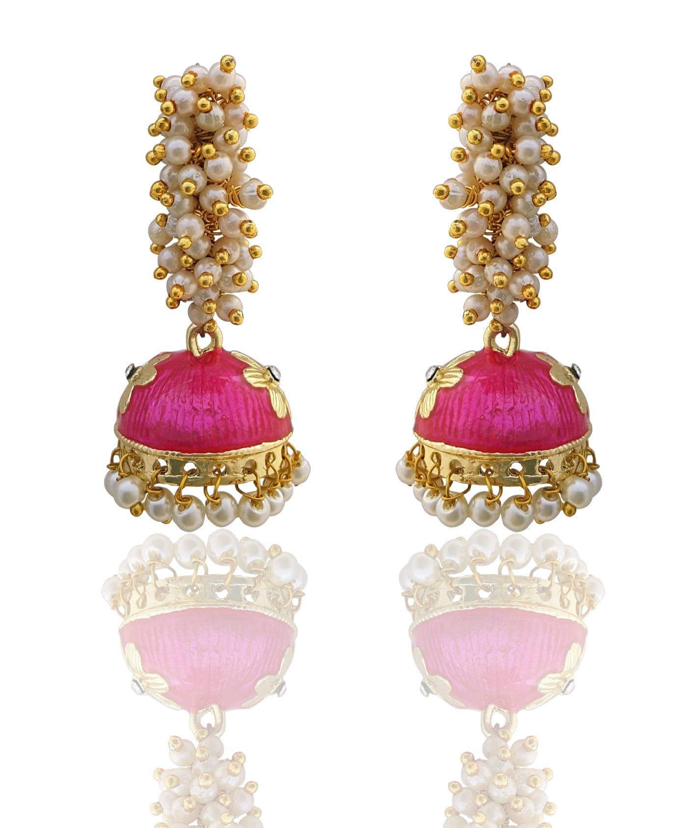 Moonstruck Girls/Women's Non-Precious Base Metal and Pearl Jhumki Earrings (Dark Pink) - www.MoonstruckINC.com