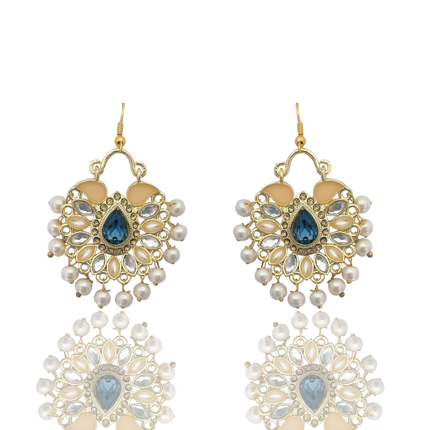 Moonstruck Traditional Chandbali Hoop Earrings With Pearls for Women (Blue) - www.MoonstruckINC.com