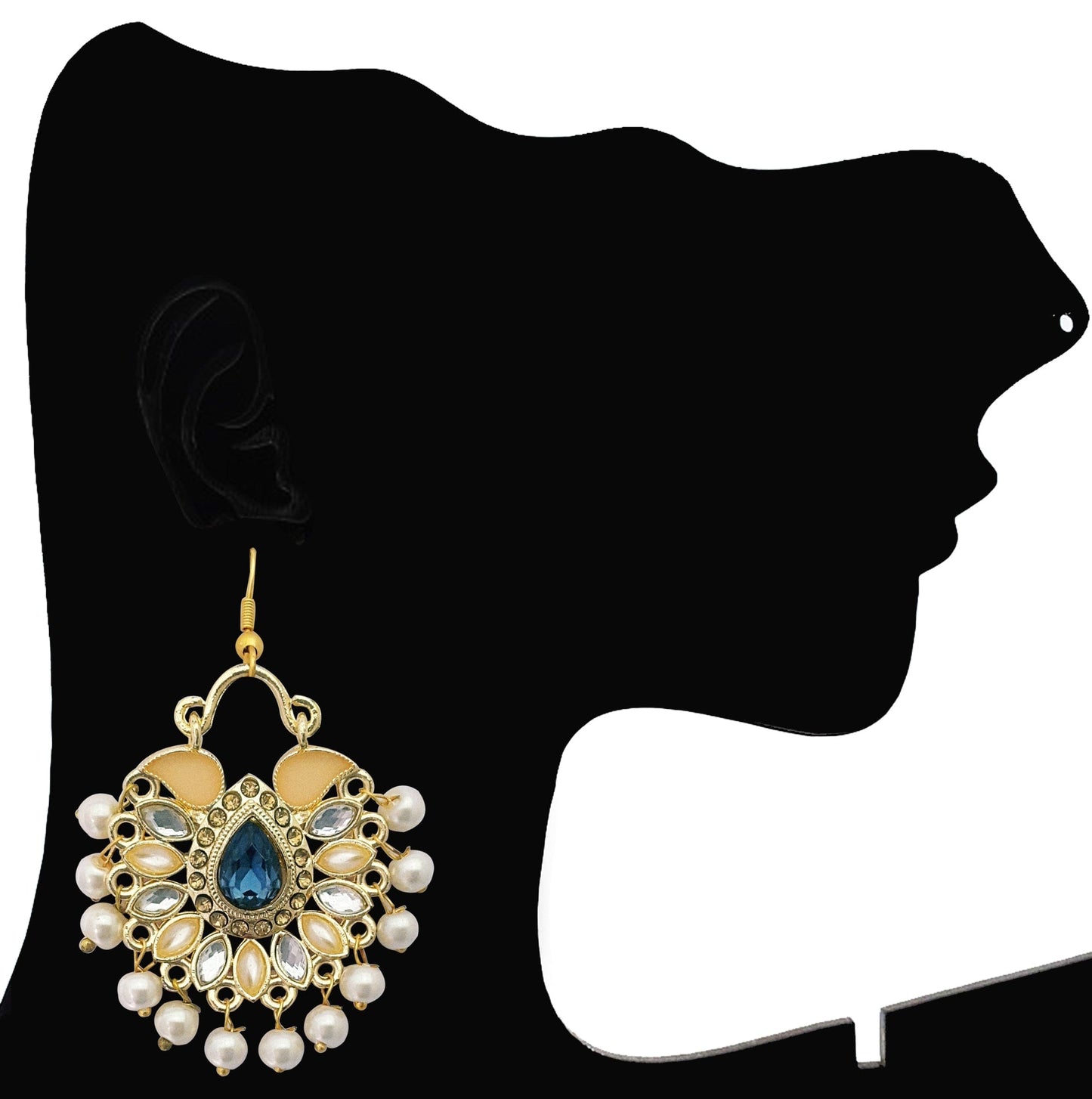 Moonstruck Traditional Chandbali Hoop Earrings With Pearls for Women (Blue) - www.MoonstruckINC.com