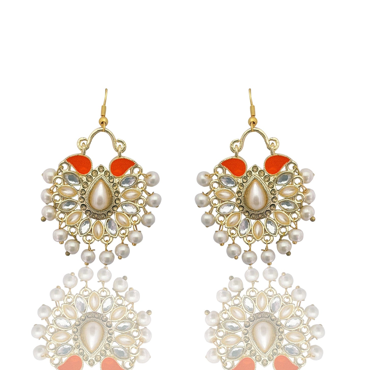 Moonstruck Traditional Chandbali Hoop Earrings With Pearls for Women (Orange) - www.MoonstruckINC.com
