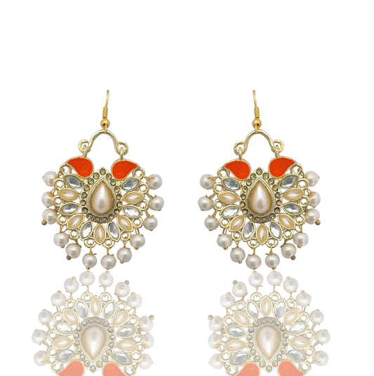 Moonstruck Traditional Chandbali Hoop Earrings With Pearls for Women (Orange) - www.MoonstruckINC.com