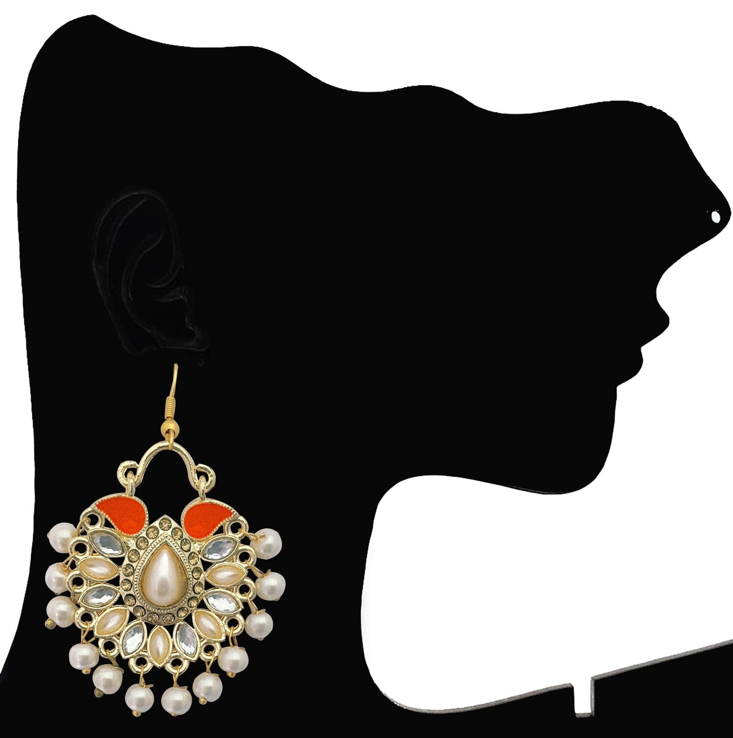 Moonstruck Traditional Chandbali Hoop Earrings With Pearls for Women (Orange) - www.MoonstruckINC.com
