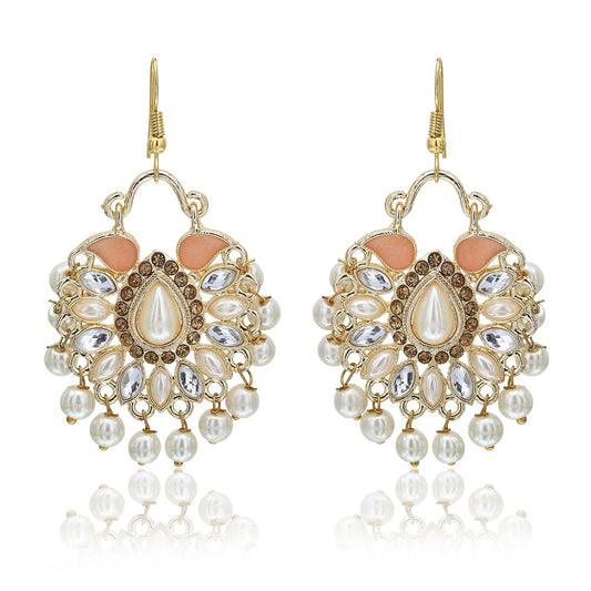 Moonstruck Traditional Chandbali Hoop Earrings With Pearls for Women (Peach) - www.MoonstruckINC.com