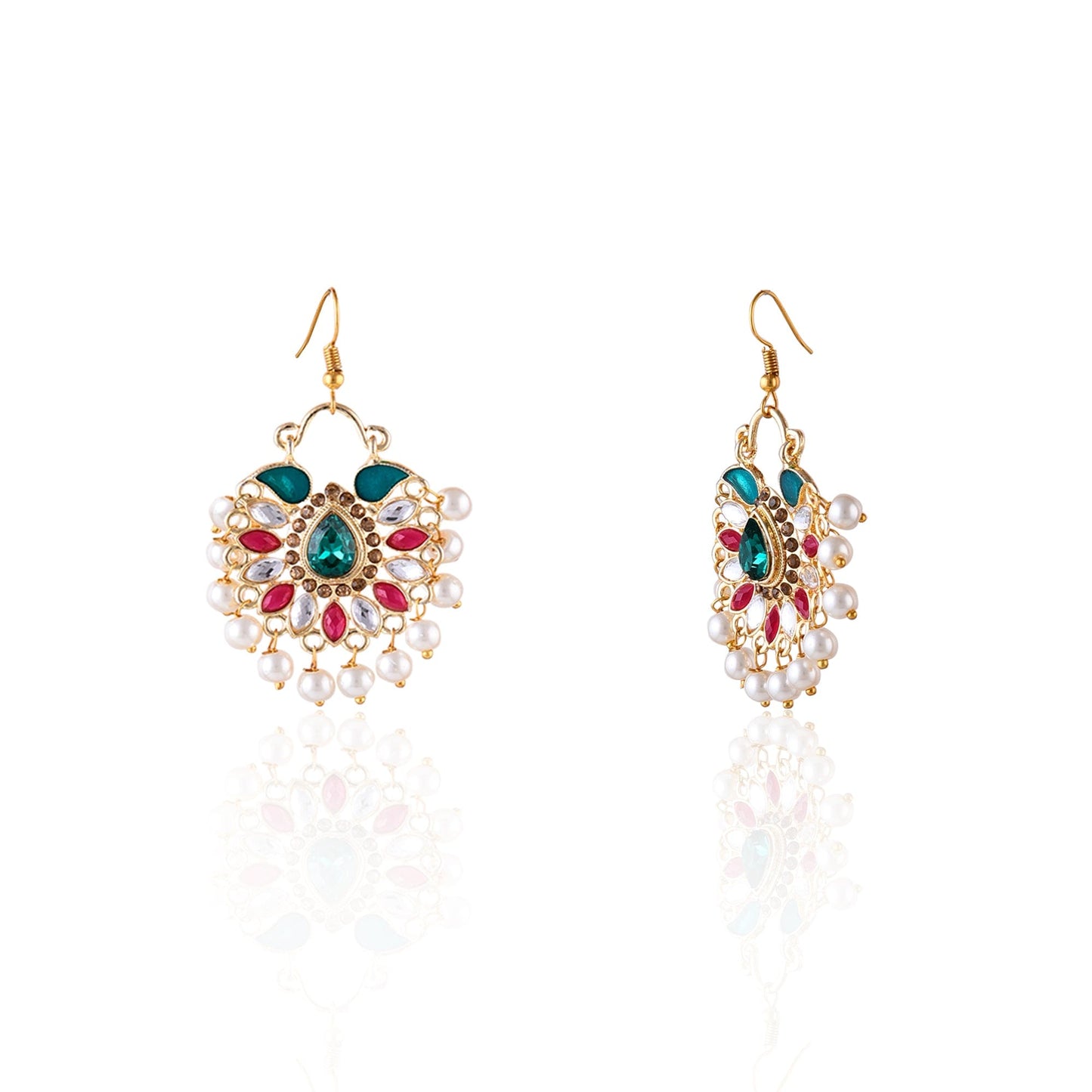 Moonstruck Traditional Chandbali Hoop Earrings With Pearls for Women (Green) - www.MoonstruckINC.com