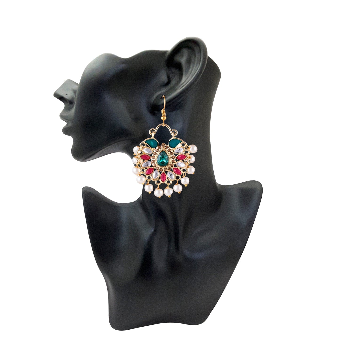 Moonstruck Traditional Chandbali Hoop Earrings With Pearls for Women (Green) - www.MoonstruckINC.com