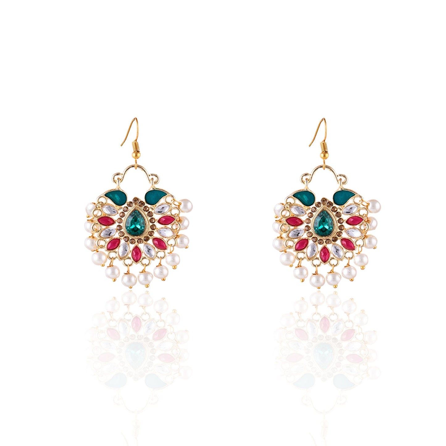 Moonstruck Traditional Chandbali Hoop Earrings With Pearls for Women (Green) - www.MoonstruckINC.com