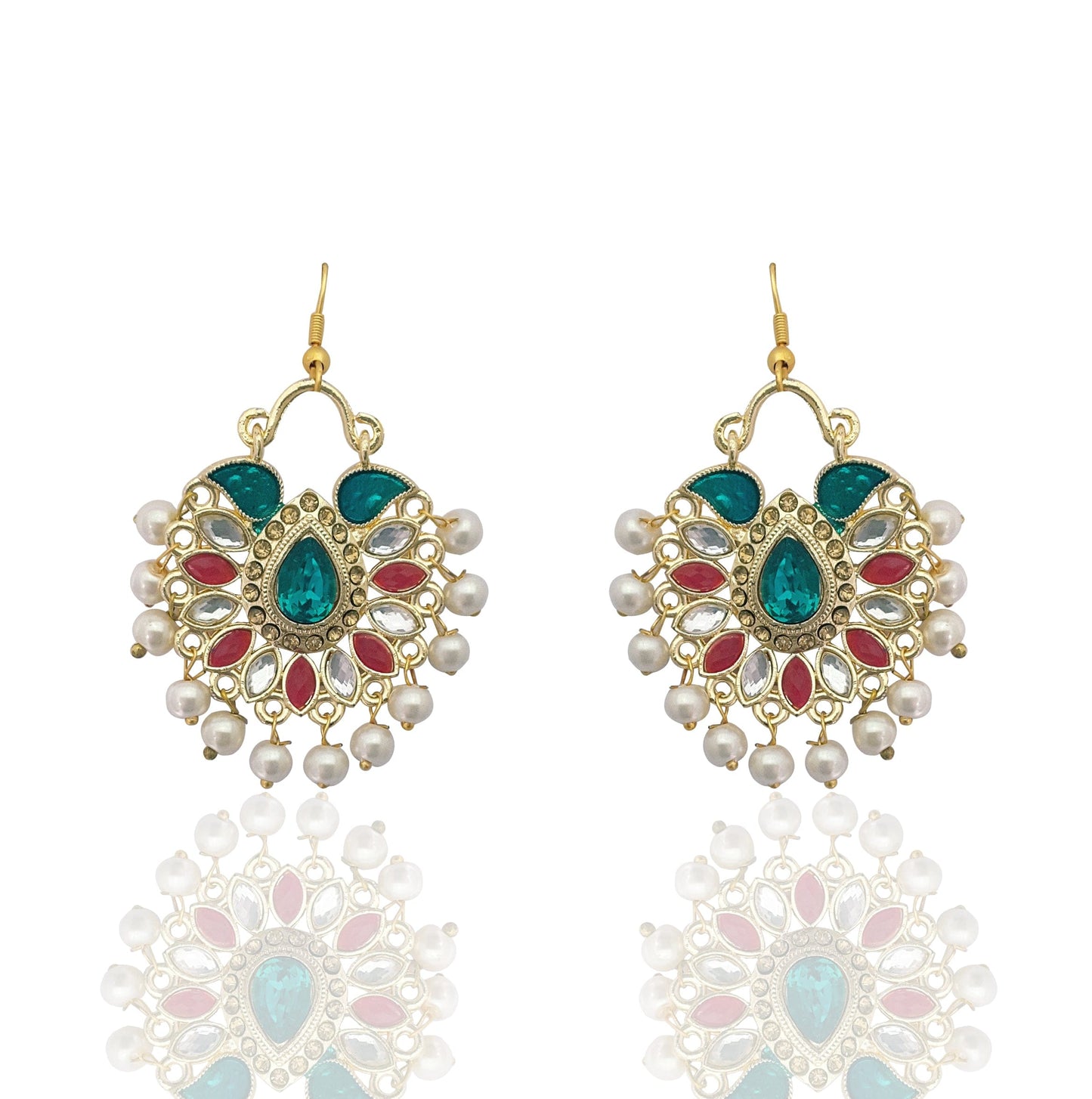 Moonstruck Traditional Chandbali Hoop Earrings With Pearls for Women (Green) - www.MoonstruckINC.com