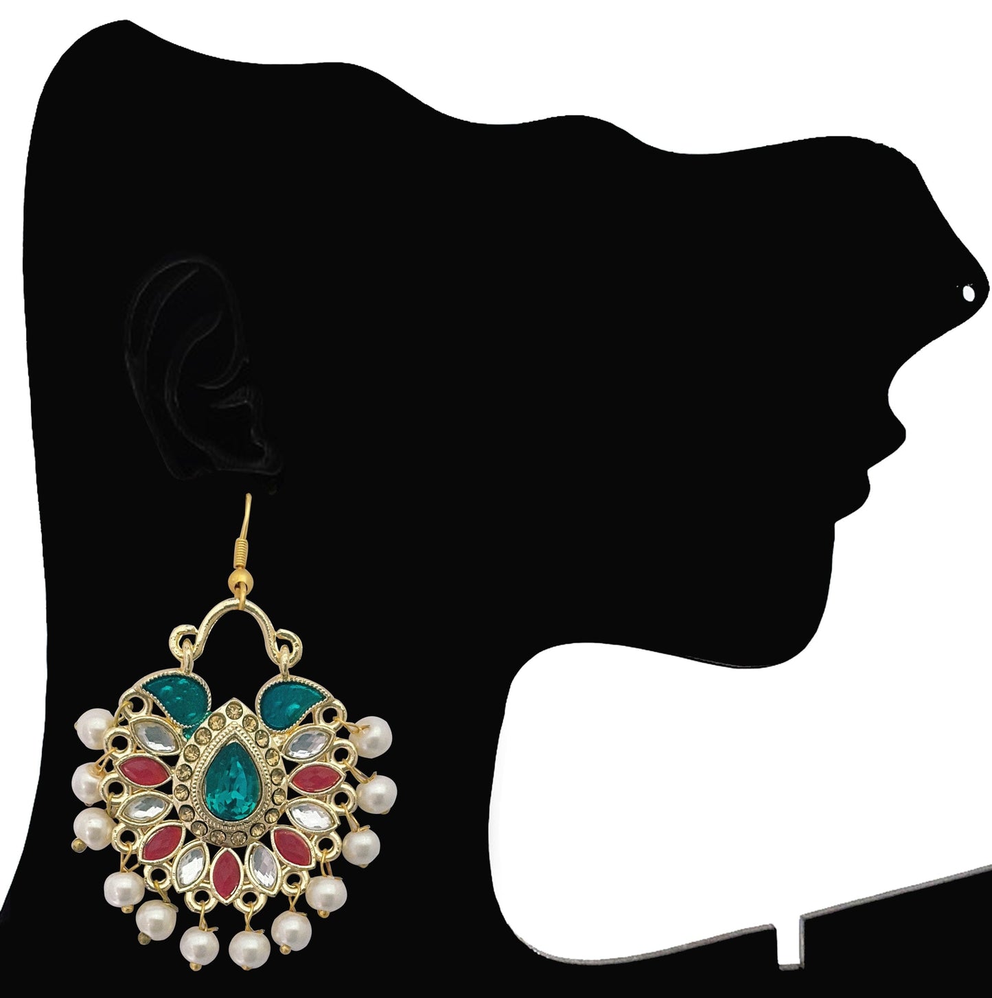 Moonstruck Traditional Chandbali Hoop Earrings With Pearls for Women (Green) - www.MoonstruckINC.com