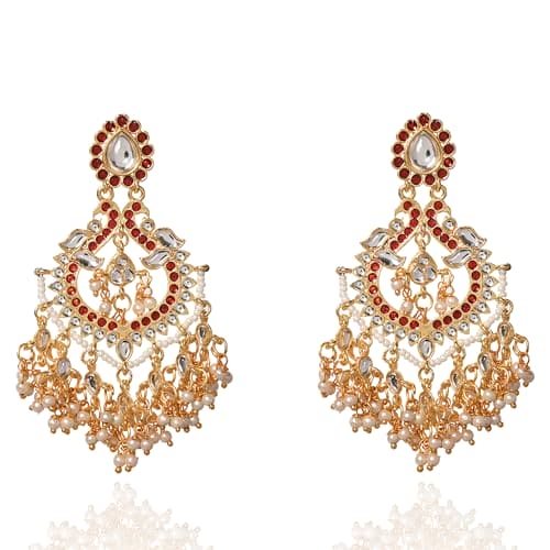 Moonstruck Golden/Gold Chandbali/Bali Dangle Earrings with Kundan & Pearls - Elevate Your Ethnic Indian Glamour look for Women & Girls - www.MoonstruckINC.com