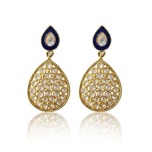 Moonstruck Dangle Drop AD Stone Earrings (Blue & Gold) - www.MoonstruckINC.com