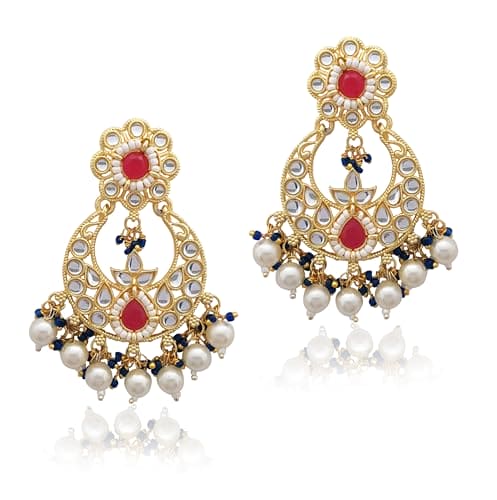 Moonstruck Traditional Indian Chandbali Kundan Earrings With Pearls for Women (Pink & Blue) - www.MoonstruckINC.com