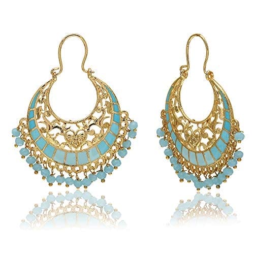 Moonstruck Traditional Indian Chandbali Hoop Earrings for Women (Green) - www.MoonstruckINC.com