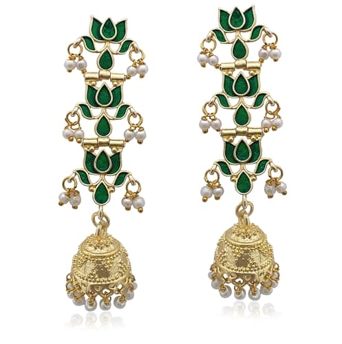 Moonstruck Traditional Indian Golden Meenakari Jhumka/Jhumki Earrings With Pearls for Women (Emerald Green) - www.MoonstruckINC.com