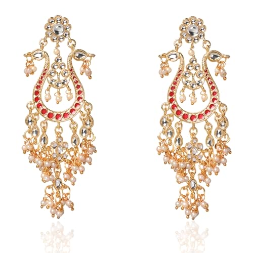 Moonstruck Golden/Gold Chandbali/Bali Dangle Earrings with Kundan & Pearls - Elevate Your Ethnic Indian Glamour look for Women & Girls - www.MoonstruckINC.com