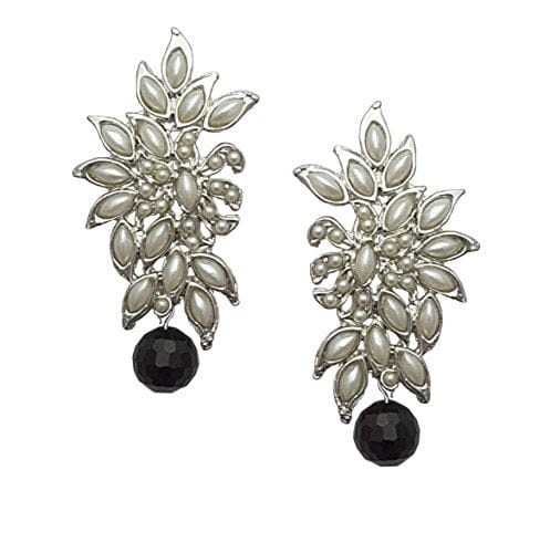 Moonstruck Flower Stud Earring with Pearl (Black) - www.MoonstruckINC.com