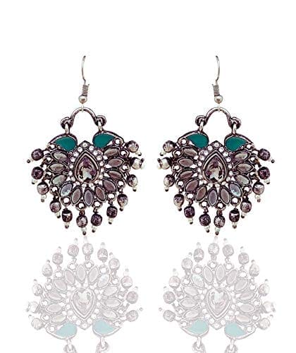 Moonstruck Traditional Indian Chandbali Gold Plated Metal Hoop Earring With Pearl for Women And Girls Wedding Stylish Party Wear (Blue) (Green) - www.MoonstruckINC.com