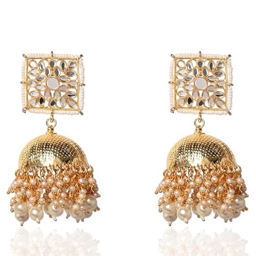 Moonstruck Traditional Indian Dome Shaped Golden Jhumka/Jhumki Earrings with Pearls for Women (Gold) - www.MoonstruckINC.com