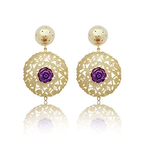 Moonstruck Gold Plated Rose Dangle Earrings (Purple & Gold) - www.MoonstruckINC.com