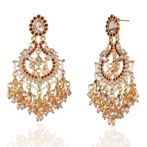 Moonstruck Golden/Gold Chandbali/Bali Dangle Earrings with Kundan & Pearls - Elevate Your Ethnic Indian Glamour look for Women & Girls - www.MoonstruckINC.com