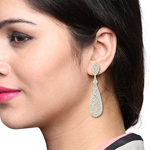 Moonstruck Silver Diamond Metal Dangle Drop Earrings For Women - www.MoonstruckINC.com