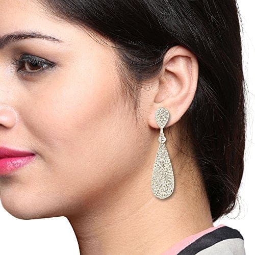 Moonstruck Silver Diamond Metal Dangle Drop Earrings For Women - www.MoonstruckINC.com