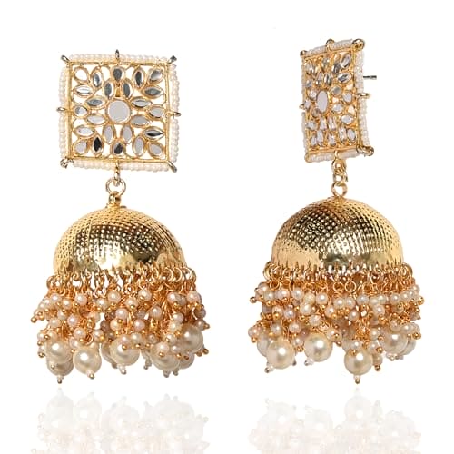 Moonstruck Traditional Indian Dome Shaped Golden Jhumka/Jhumki Earrings with Pearls for Women (Gold) - www.MoonstruckINC.com