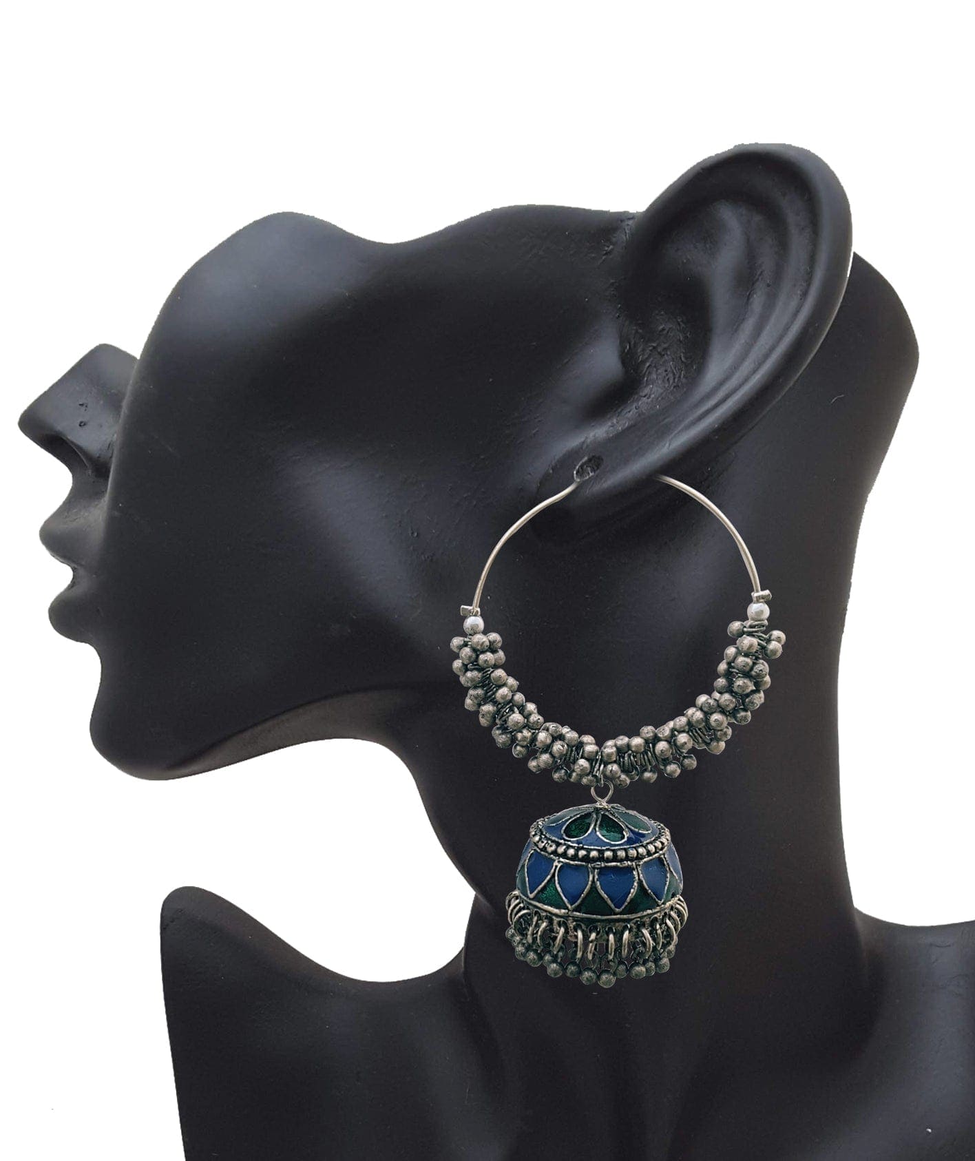 Moonstruck Oxidised Hoops Fashion Earrings For Women (Green and Blue) - www.MoonstruckINC.com